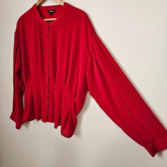 EUC LIKE NEW EXPRESS RED PEPLUM PLEATED LONGSLEEVES TOP SIZE LARGE - Picture 2 of 14